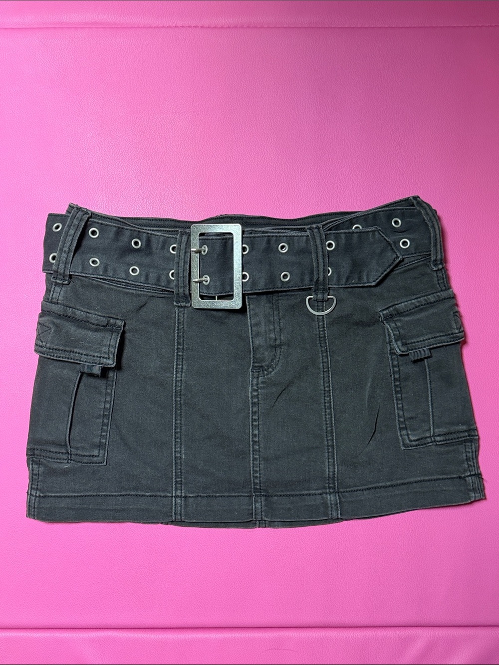 Urban Outfitters Black Cargo Mini Skirt with Grommet Belt